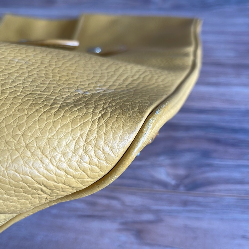 Dooney & Bourke Newbury Crescent Yellow Pebbled Leather Large Double Pocket Tote - Picture 8 of 14